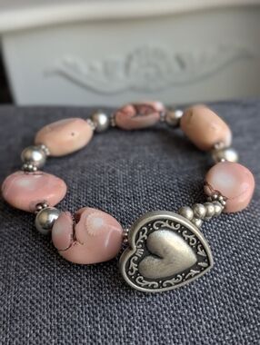 Boho Pink Coral Look Bead Bracelet Coastal Toggle Clasp